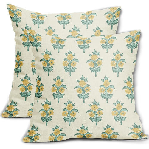 Conjunto de 2 capas de almofada florais 50x50cm (20x20 polegadas) em amarelo-água