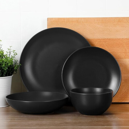 16-Piece Stoneware Dinnerware Set – Semi-Matte Black 2