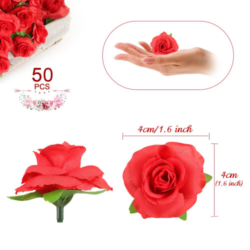 50 stk. 3,6 cm røde silke mini rosehoveder 1
