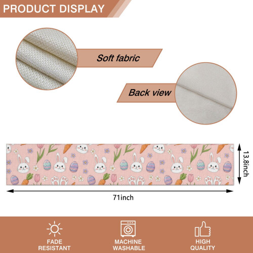 Ροζ Λαγουδάκι Paws Τραπεζομάντιλο από Faux Linen 13,8x71in 1