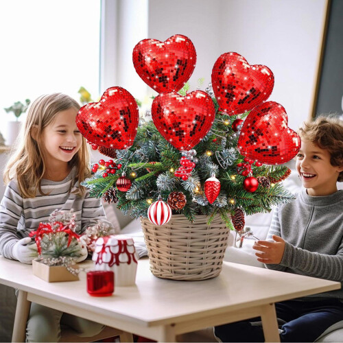 Valentinsdags hjerteformet trætop – glitterrød, 23 cm 1
