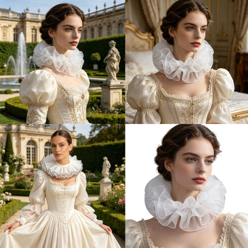 Elizabethan Ruffle False Collar Victorian Styles-White 1 2