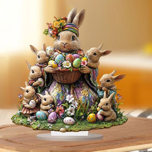 Easter bunny eggs and rabbit figurines for spring decor 1