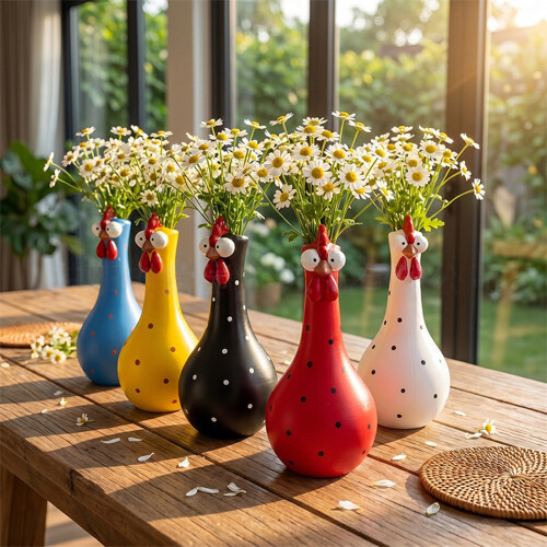 Vases de poulet à points colorés à col Long, Sculpture de-Noir 2