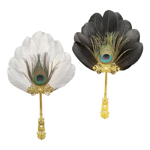 Handcrafted Peacocks Feathered Dance Fan Light And-Black 1