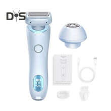 (blau) Elektrischer Damenrasierer mit LED-Anzeige, USB-aufladbar, wasserdicht, tragbar, für Gesicht,