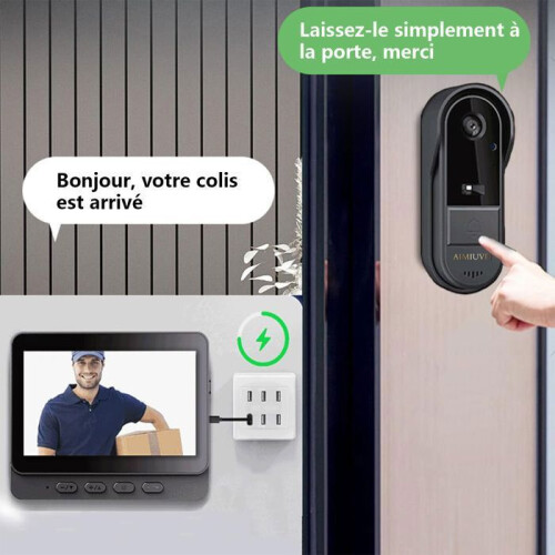 Wireless Video Doorbell - 1080P - 4.3" IPS Screen - 170 Wide Angle View - IP65