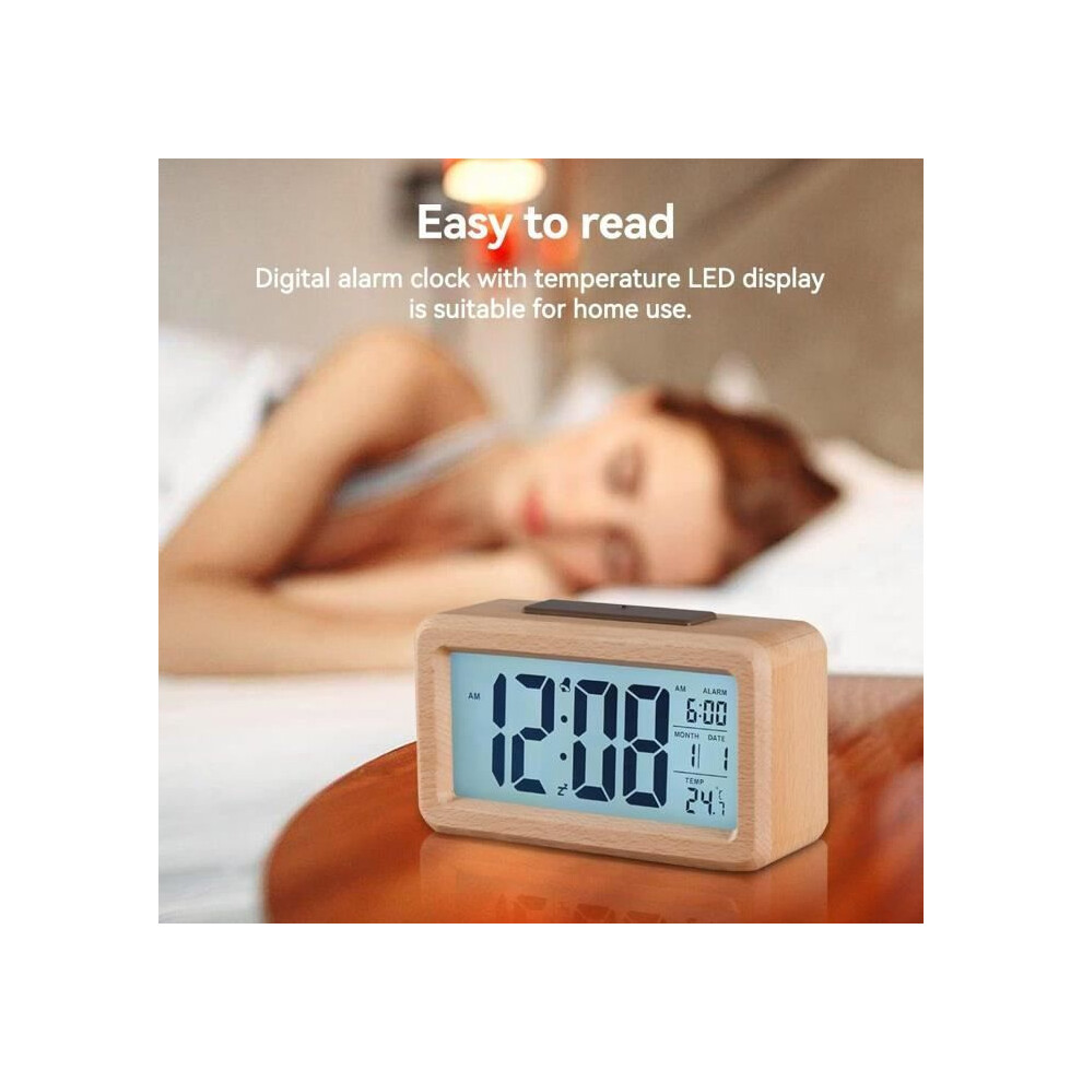 Digital Alarm Clock, Bedside Clock, Wooden Digital Alarm Clock, LED Digital Clock