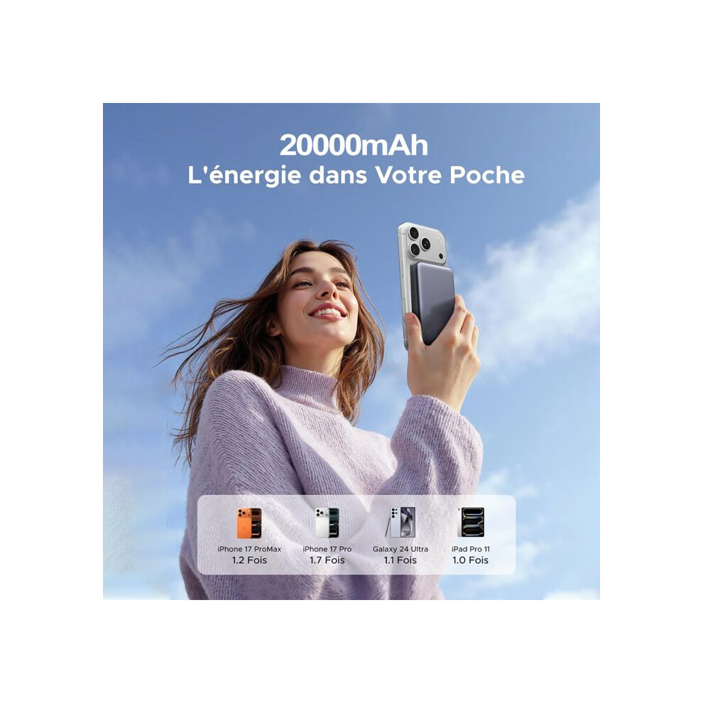10000Mah Magnetic External Battery With 4 Built-In Cables, Wireless Power Bank With 6 Outputs And 3 Inputs With Led Display 6485316969779