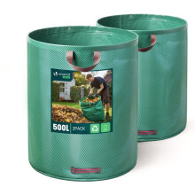Juego de 2 bolsas para residuos de jardín, 500 L - 60 kg máximo - 3 asas reforzadas - reutilizables y duraderas