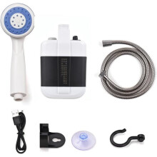 A148 USB Portable Shower — Rechargeable Camping Shower Pump with Hose, Compact, White