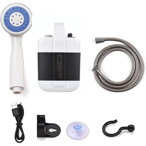 A148 USB Portable Shower — Rechargeable Camping Shower Pump with Hose, Compact, White