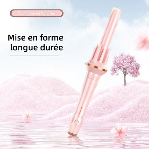 Curling iron, negative ions, 3 temperature settings, fast heating, long-lasting styling, pink