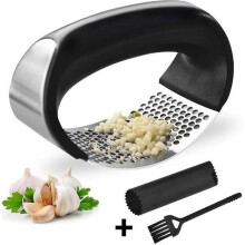 Garlic Press - Professional - Stainless Steel - Silicone - Peeler Included - Easy to Clean