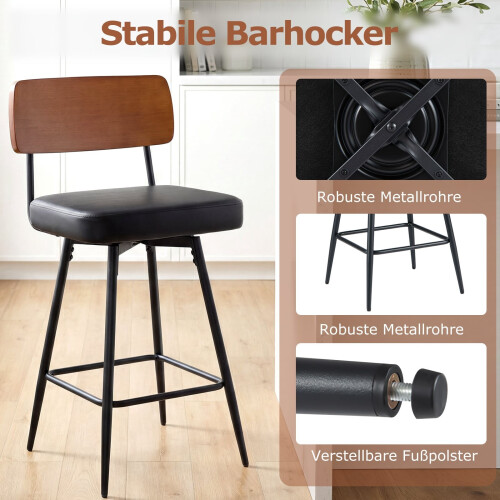 Swivel Bar Stools Set of 2 with Padded Backrest, Black 2