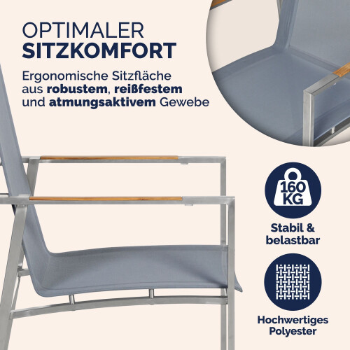 Stapelbare Gartenstühle, 4er-Set, Grau, Edelstahl 1