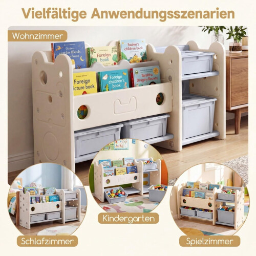 2-in-1 Kids Bookshelf with Toy Storage, White, 2-Tier 2