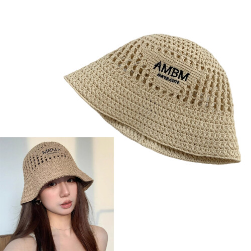 Adjustable Foldable Bucket Hat Hollows Trendy Embroidery-Khaki 2