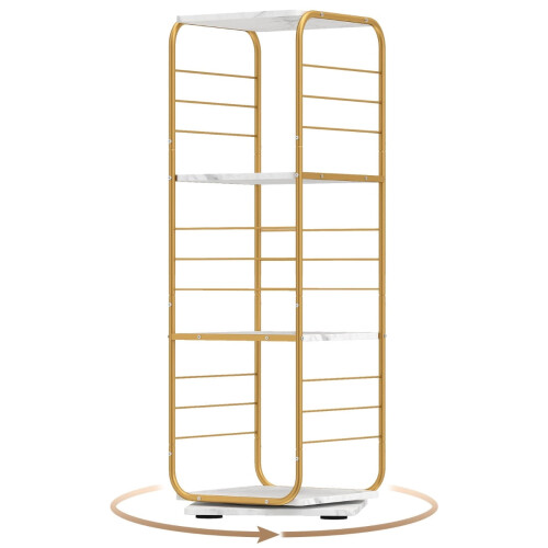 4-Tier Rotating Bookshelf with Metal Frame, Gold/White 1