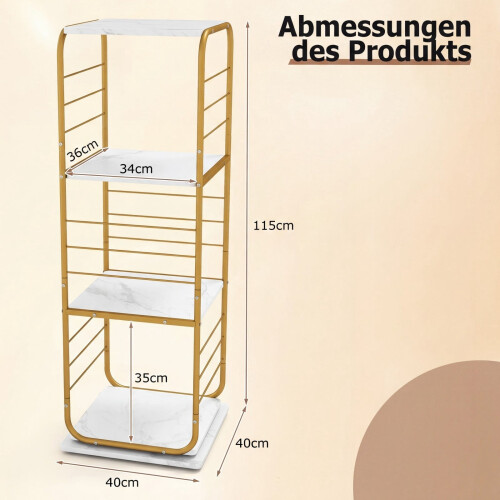 4-Tier Rotating Bookshelf with Metal Frame, Gold/White 2