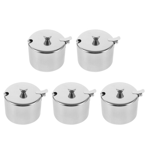 10Sets Silver Stainless Steel Salt and Sugar Container Set with Spoon 2