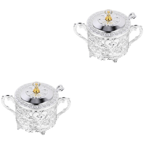 2Pcs Silver Iron Glass Spice Jars with Lid Kitchen Storage 1