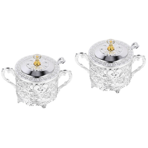 2Pcs Silver Iron Glass Spice Jars with Lid Kitchen Storage 2
