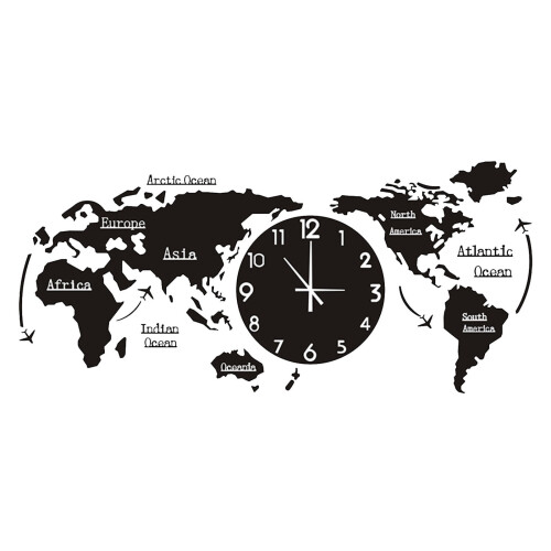 Ionze World Map Wall Clock Black 12-inch 1