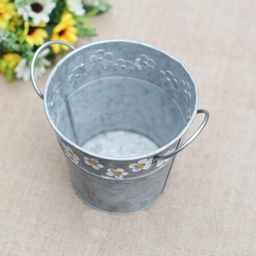 Vintage Daisy-preget metallblikkbøtteplanter 1