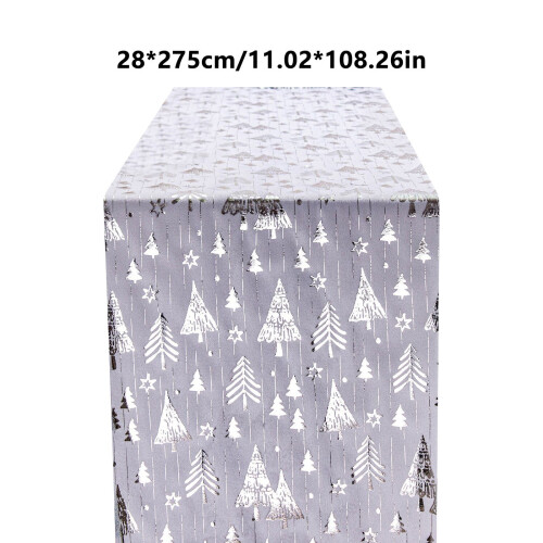 Christmas table runner white gold trees snowflakes 11x108 2