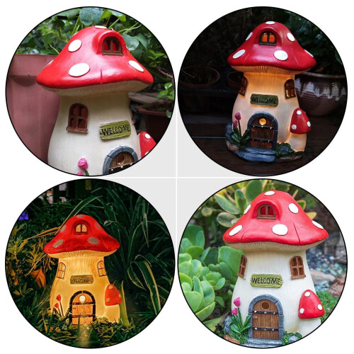 Solar-Pilzhaus-Gartenornament aus Kunstharz 1