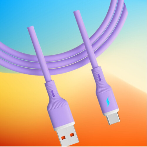 66W USB Type-C Fast Charging Cable for Mobile Phones - Silicone Data Cord Purple 2