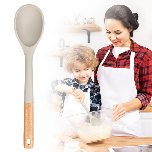Cuchara de cocina de silicona con mango de madera, 33 cm. 1