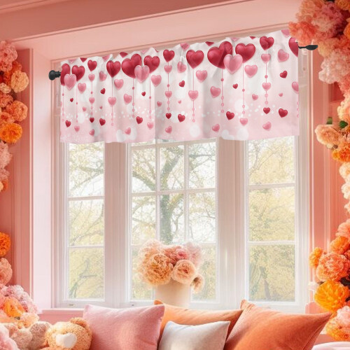 Heart Pattern Semi-Sheer Kitchen Curtains 54x17.71 in 2