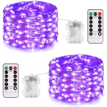 Elemmel ellátott tündérfények, 9 m, 100 LED, ezüst drót, 8 üzemmód, távirányító