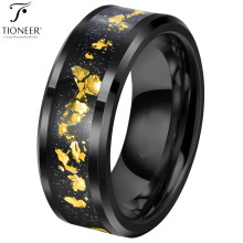 Fáinne/Banda Pósta Tungstain Carbide Tioneer in Imeall Beveled Airgid nó Dubh le Scragall Óir Iontráilte d'Fhir agus do Mhná 8MM le Greanadh