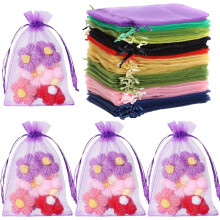 100 buc pungi din organza pentru bijuterii, petrecere, nuntă, cadouri, festival, bomboane, pungi cu șnur pentru cadouri de bijuterii, 7,6 x 10,1 cm