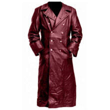 (XL, wine red) Men's German Classic Ww2 Military Uniform Officer Black Real Leather Trench Coat