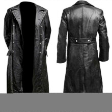 (XXXL, Black) Men's German Classic Ww2 Military Uniform Officer Black Real Leather Trench Coat