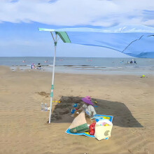 (red, 240*240cm) Windproof UV-Blocking Quick-Open Beach Umbrella Canopy, Portable Camping Tent for Outdoor Use