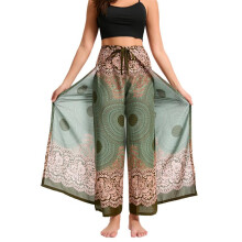 (dark green) New Butterfly Pants Bohemian Casual Loose Rayon Palazzo Pants Women Summer Tropical Print Wide Leg Pants