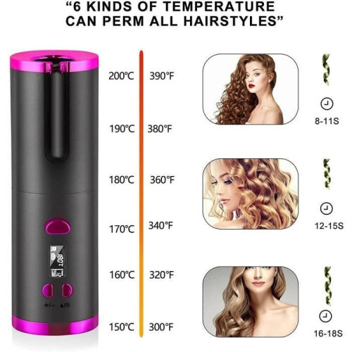 Cordless Automatic Curling Iron - With LCD Screen and 6 Adjustable Temperature Settings 2