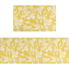 Yellow floral kitchen rug set of 2 washable non-slip