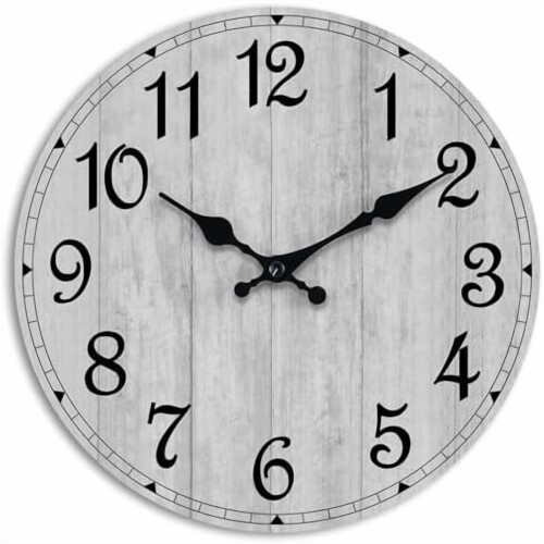 10 Inch Silent Wooden Wall Clock – Rustic Grey MDF