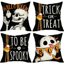 Halloween skjelett spøkelse putetrekk 18x18 tommer sett med 4
