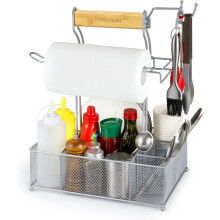 Grillhouder met keukenrolhouder en bestekorganizer