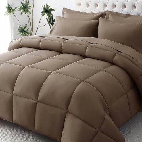 Queen Comforter Set Brown 7-Piece OEKO-TEX Certified