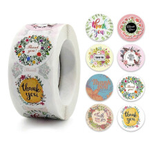Floral Thank You Stickers Roll 500-count Stickers Round for Wedding Birthday PartyA 384