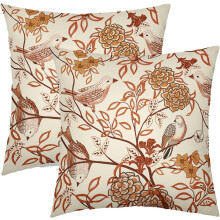 Kissenbezüge mit Blumen- und Vogelmotiv, Farbe: Orange, 40 x 40 cm, 2er-Set