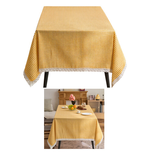 Trend Gingham Pattern Tablecloth with Fine Lace-90*90cm Khaki 2